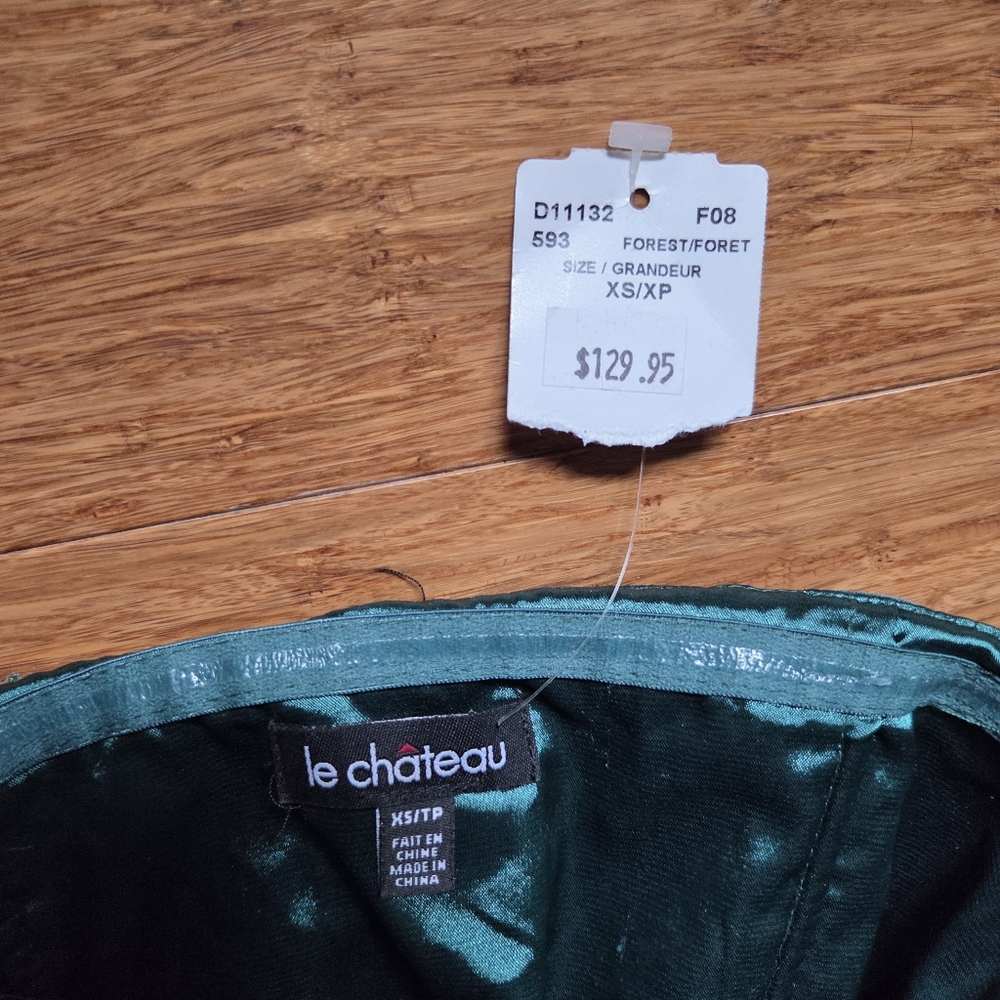 Elegant Forest Green Jewel Toned Satin Strapless Chateau Dress XS - Picture 3 of 16